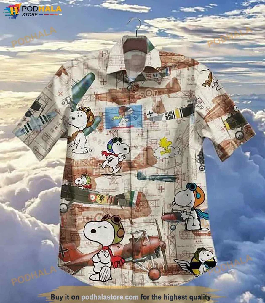 Vintage Snoopy Airplane Hawaiian Shirt, Retro Cartoon Design With Playful Characters
