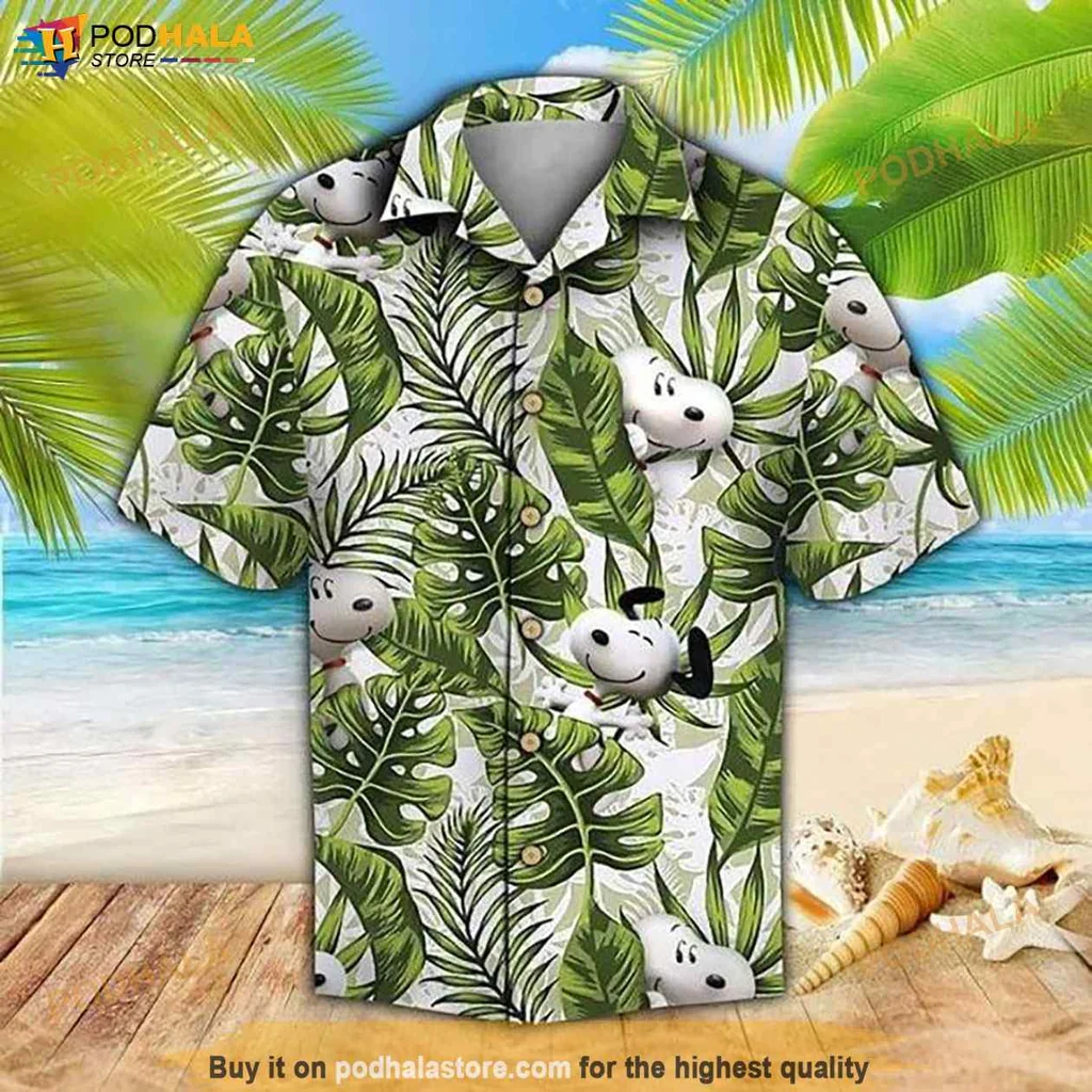 Vintage Snoopy Tropical Shirt, Fun Peanuts Design With Tropical Leaves