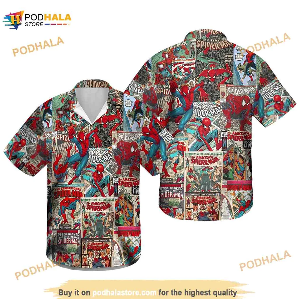 Vintage Spiderman Comic Book Hawaiian Shirt With Bold Illustrations