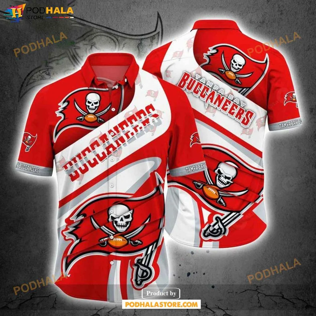Vintage Tampa Bay Buccaneers Hawaiian Shirt, Vibrant Red And White Sports Design