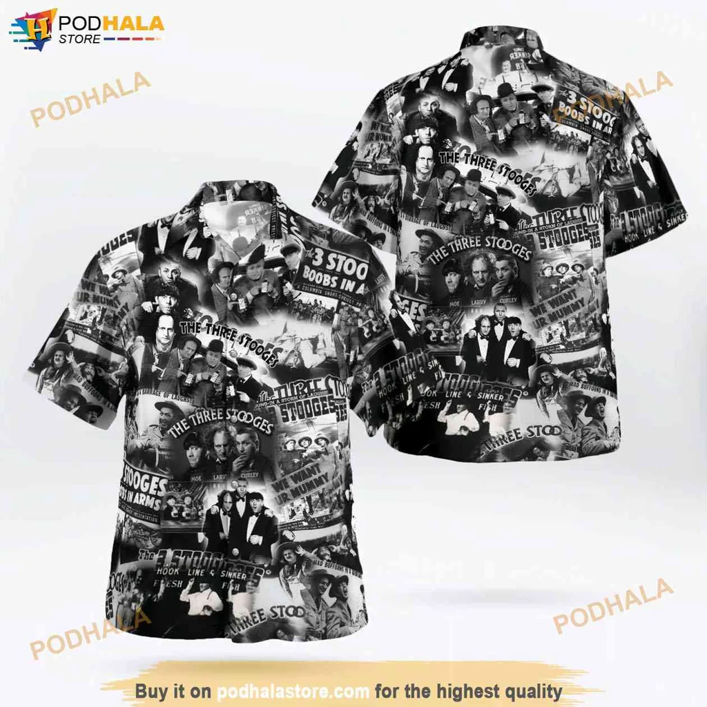 Vintage Three Stooges Aloha Shirt, Playful Retro Comedy Design For Men And Women