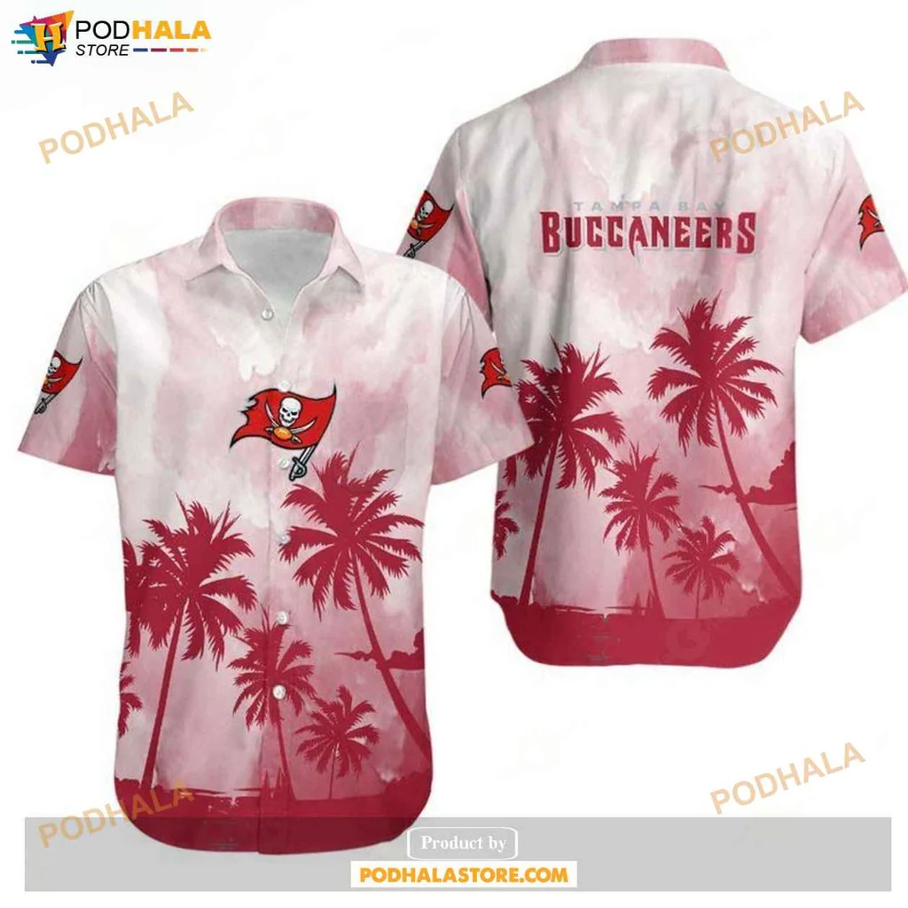 Vintage Tropical Buccaneers Hawaiian Shirt, Tampa Bay Logo Coconut Trees Design