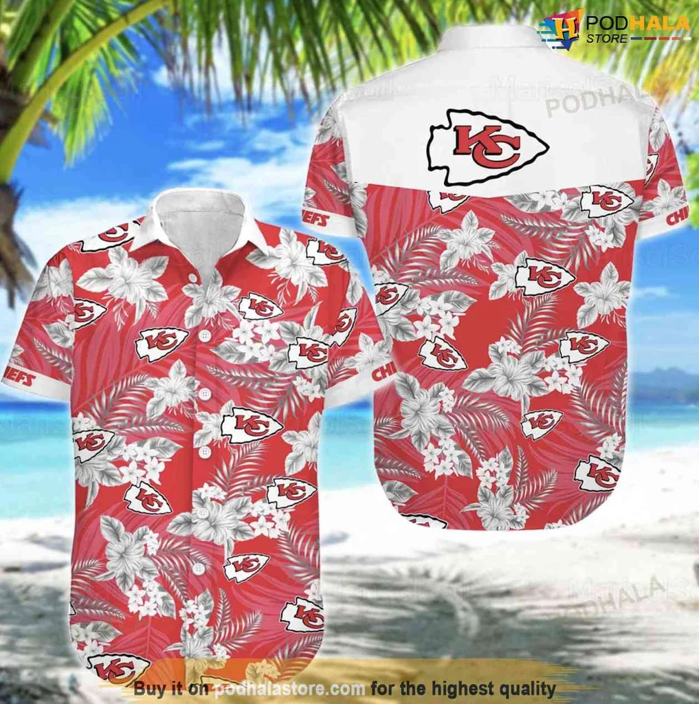 Vintage Tropical Chiefs Hawaiian Shirt, Vibrant Red Floral Design For Fans