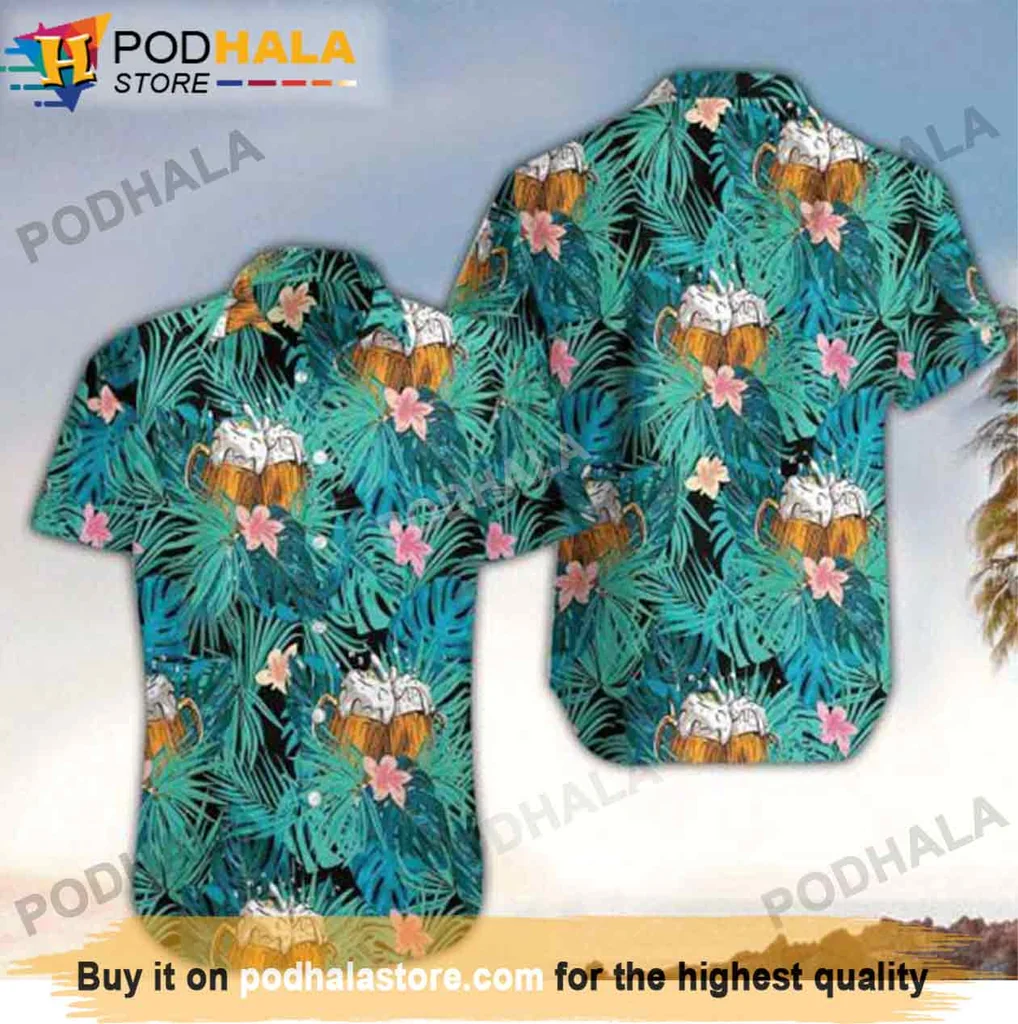 Vintage Tropical Drink Hawaiian Shirt, Fun Summer Shirt For Beer Lovers