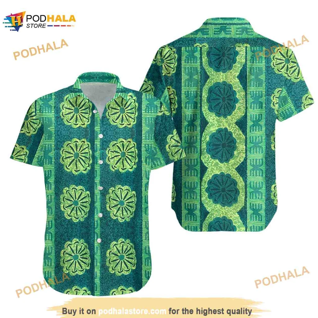 Vintage Tropical Floral Hawaiian Shirt With Green Background And Cheerful Design