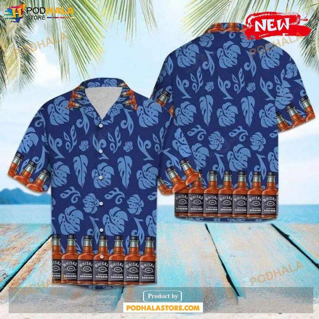 Vintage Tropical Whiskey Aloha Shirt, Palm Leaves Summer Shirt For Beach Parties