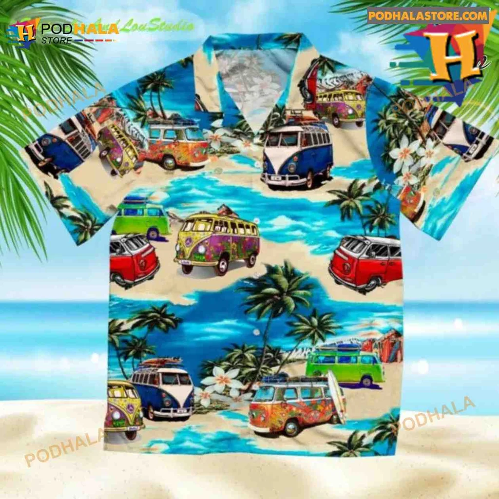 Vintage Volkswagen Bus Hawaiian Shirt, Colorful Retro Design