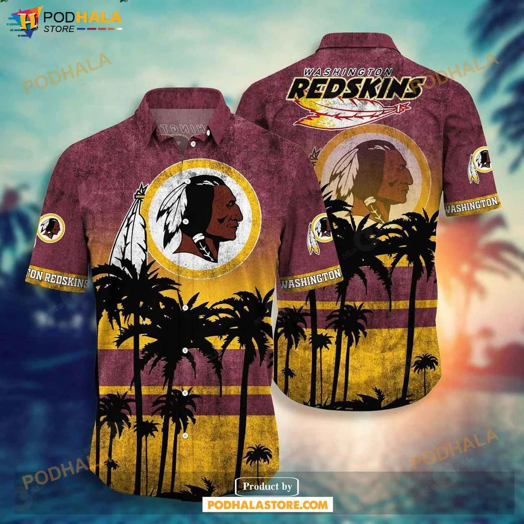 Vintage Washington Redskins Hawaiian Shirt, Tropical Design With Native American Chief