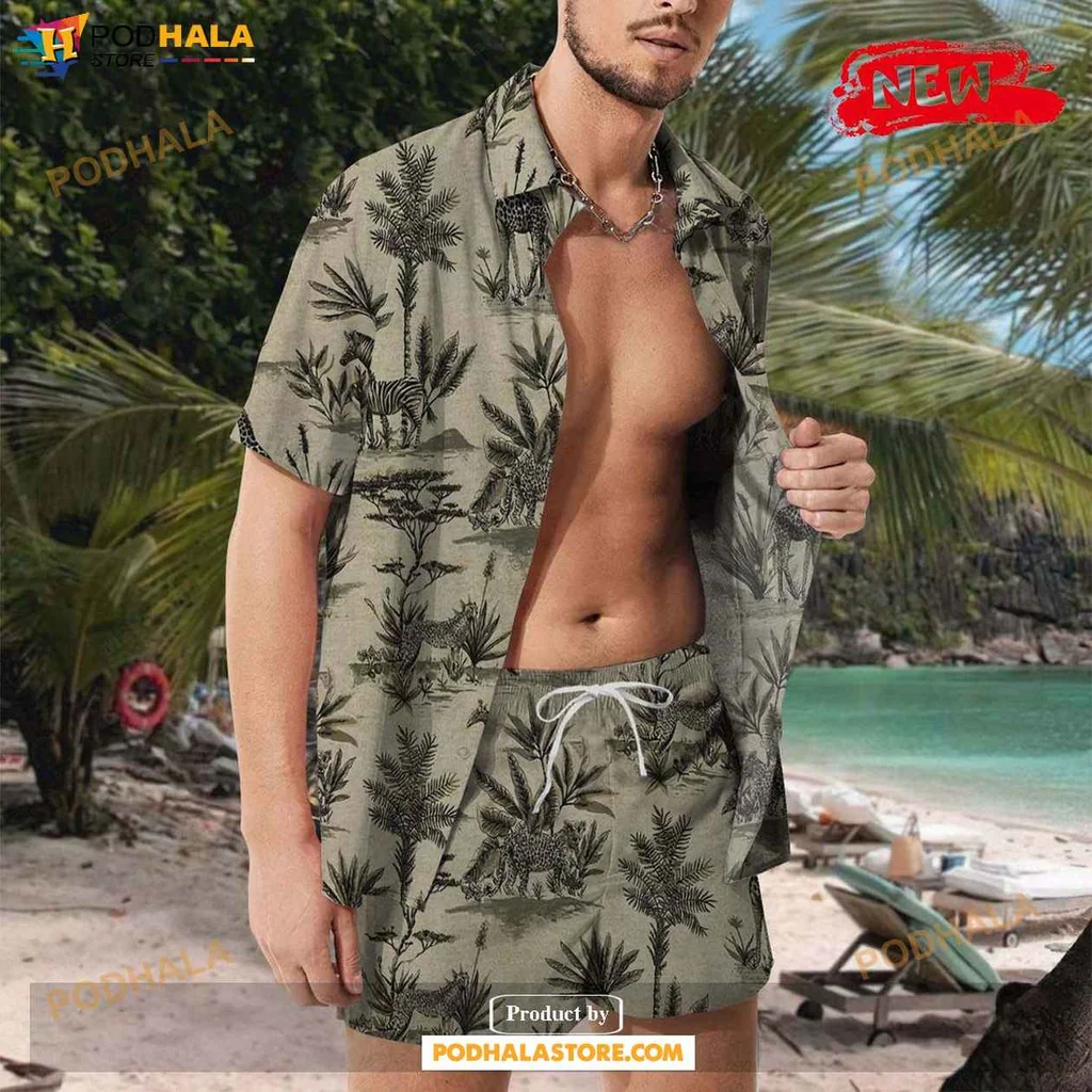 Vintage Wolf Adventure Hawaiian Shirt, Southern Giraffe Casual Tee For Safari Lovers