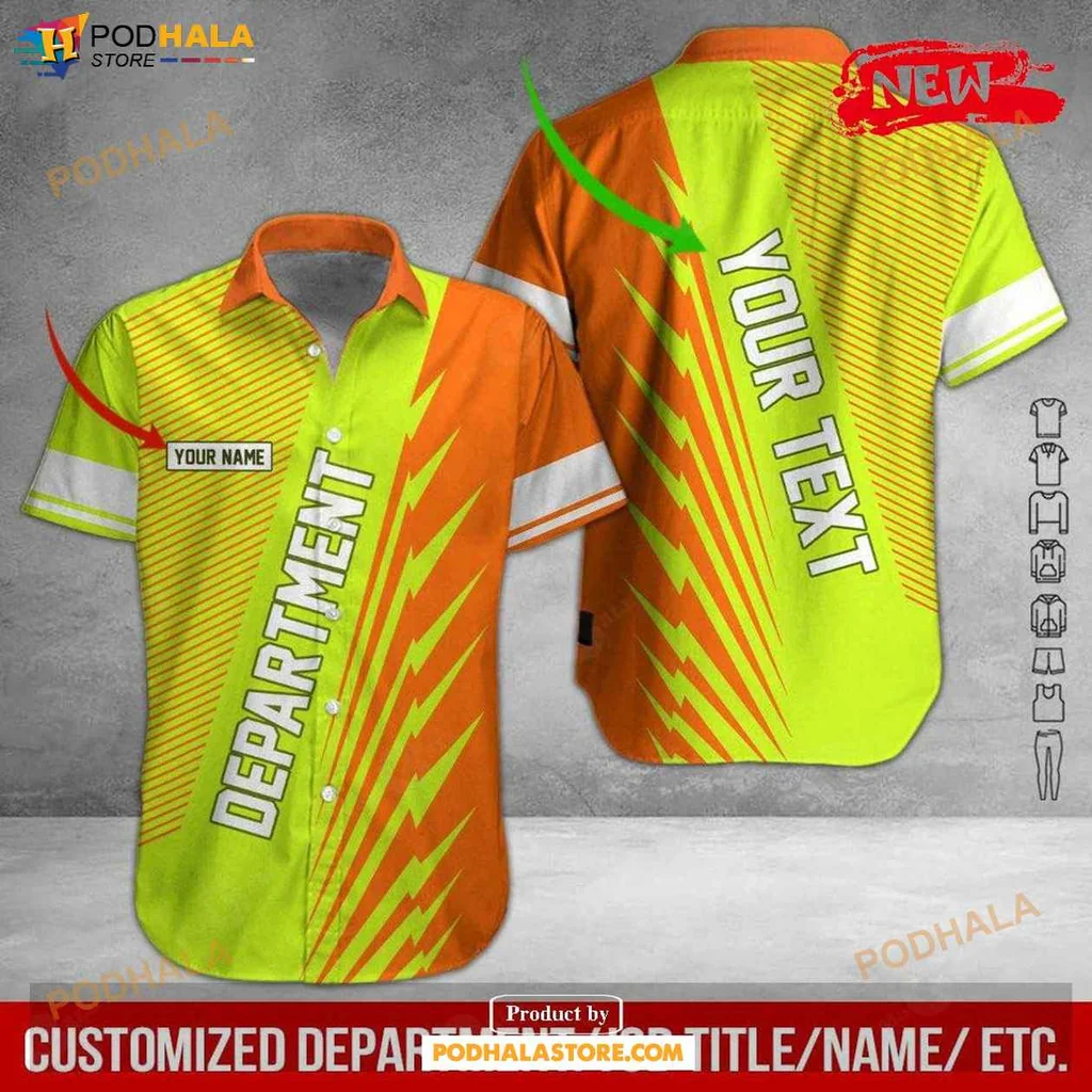 Vintage Workwear Aloha Shirt, Personalized Green Summer Shirt With Name Customization