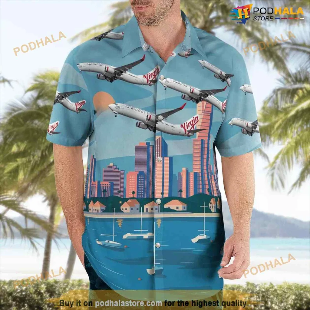Virgin Australia Boeing 737 Hawaiian Shirt With City Skyline Design