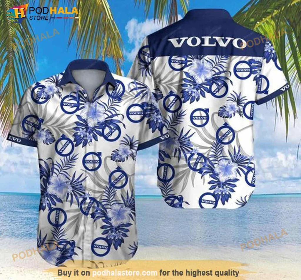 Volvo Floral Hawaiian Shirt With Blue And White Tropical Design