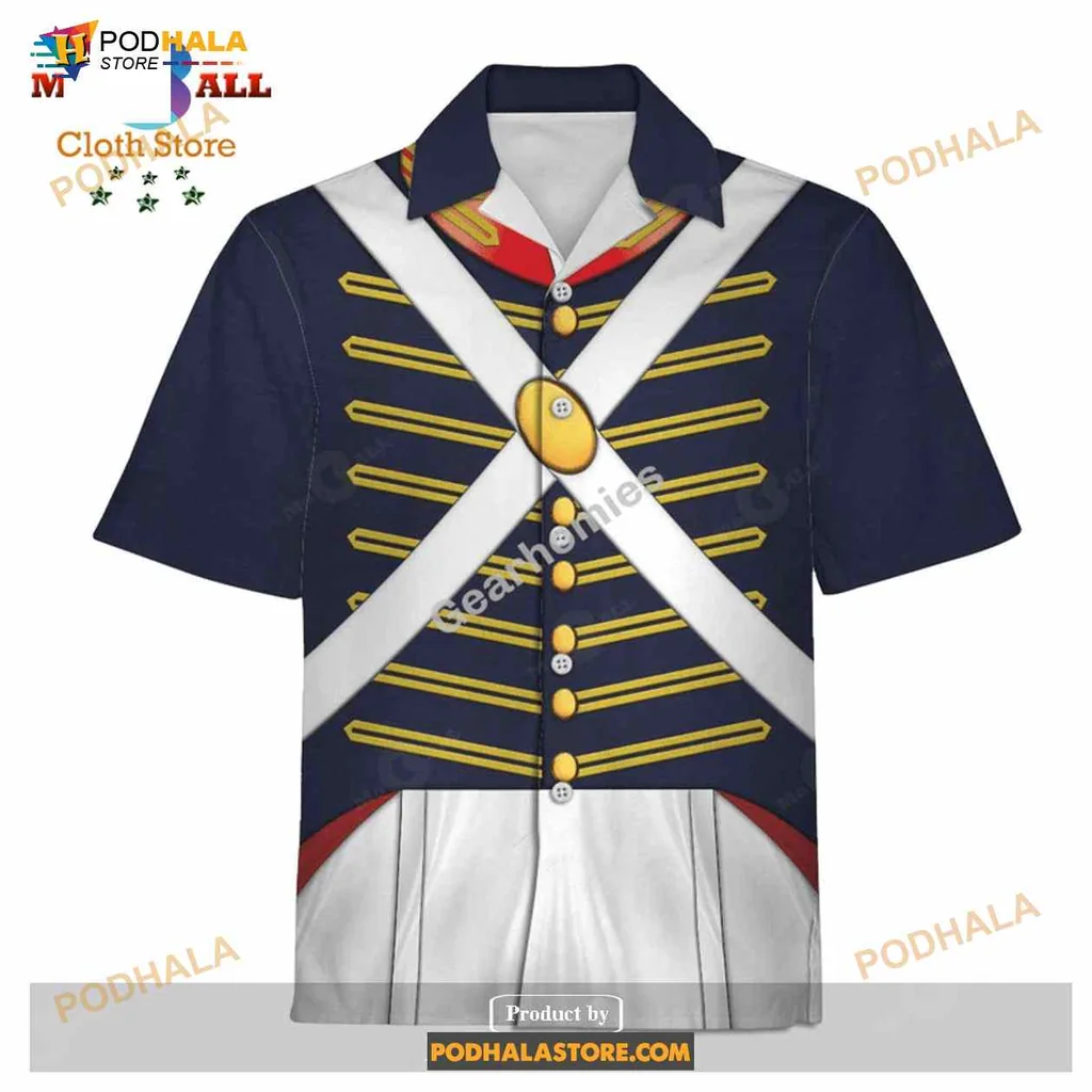 War Of 1812 Hawaiian Shirt Military Uniform Style With Gold Accents