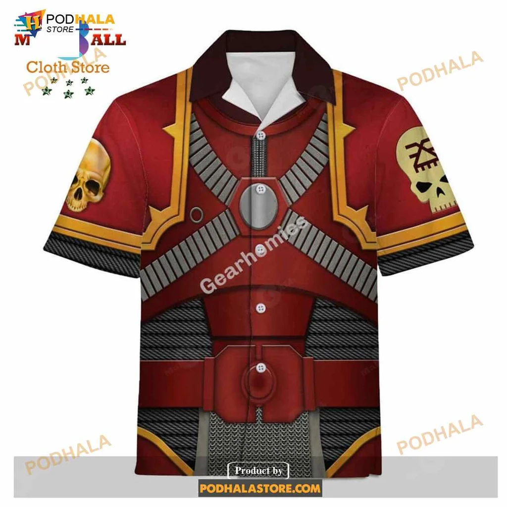 Warhammer 40k Hawaiian Shirt With Bold Armor Design And Skulls