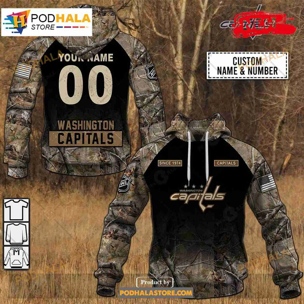 Washington Capitals Camouflage Hoodie With Custom Name And Est 1974