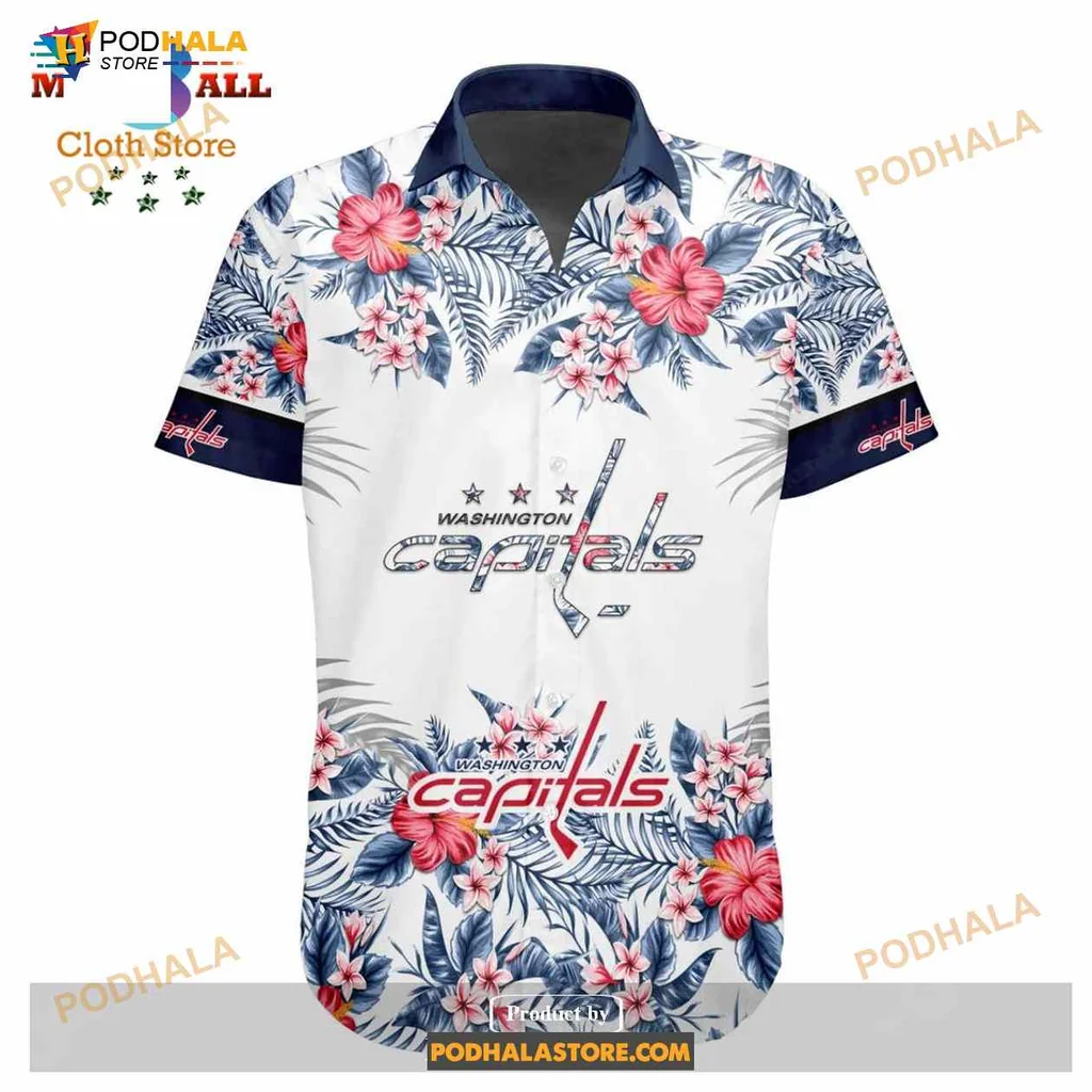 Washington Capitals Floral Hawaiian Shirt With Hibiscus Design