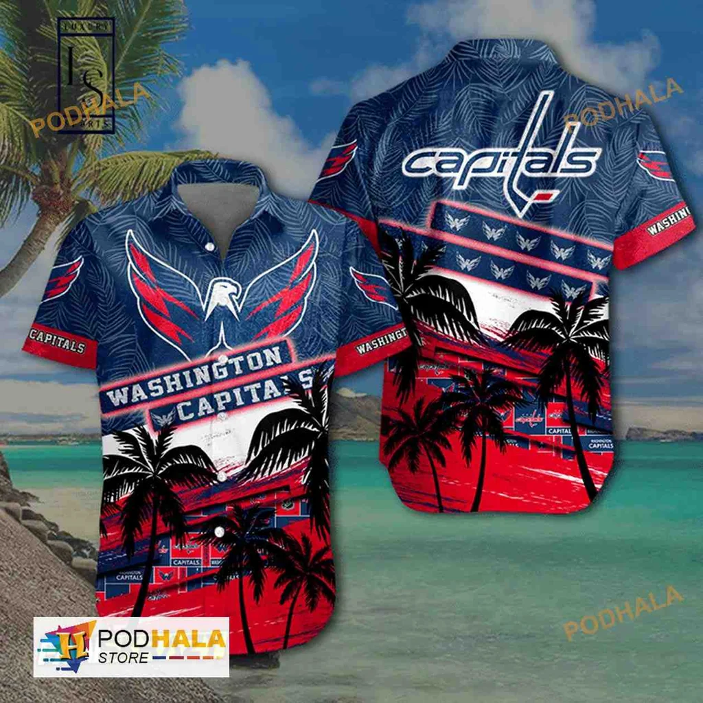 Washington Capitals Hawaiian Shirt With Tropical Design And Team Logo