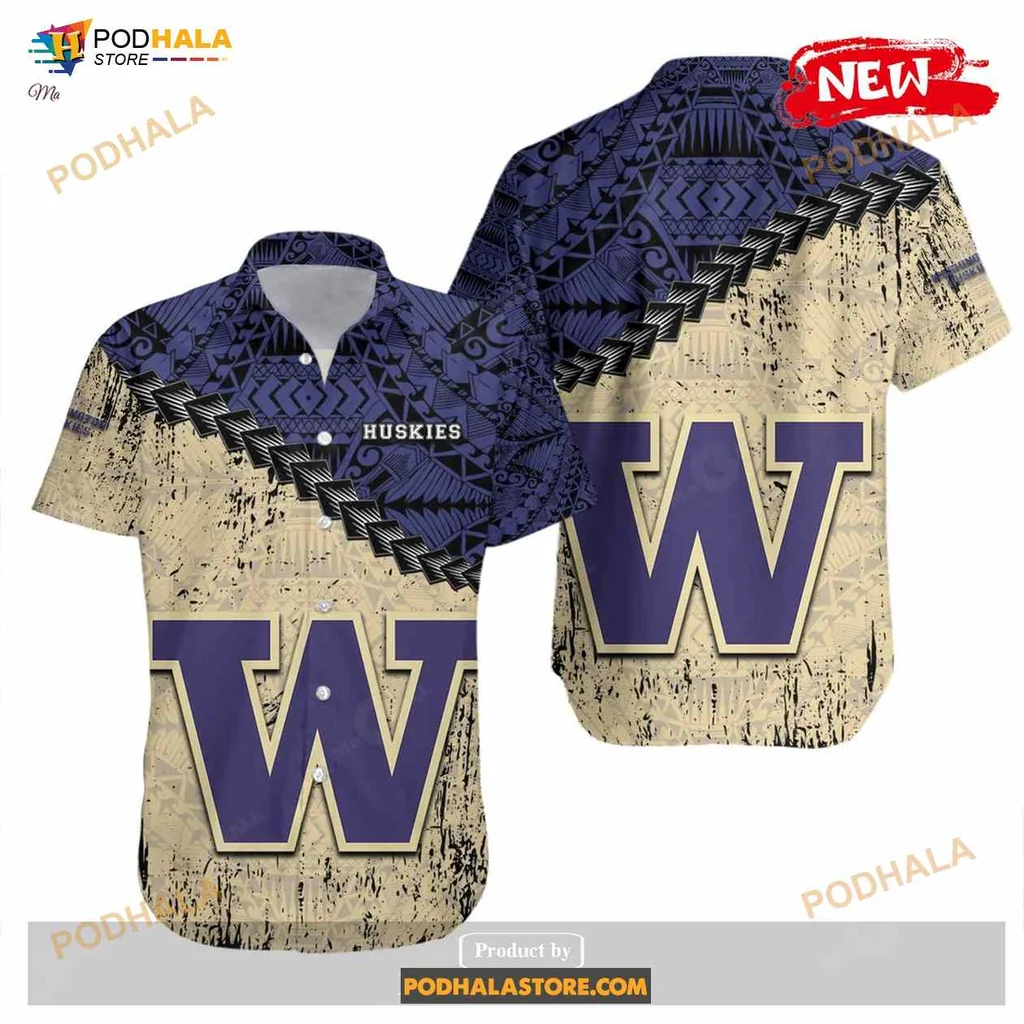 Washington Huskies Hawaiian Shirt With Polynesian Tattoo Design
