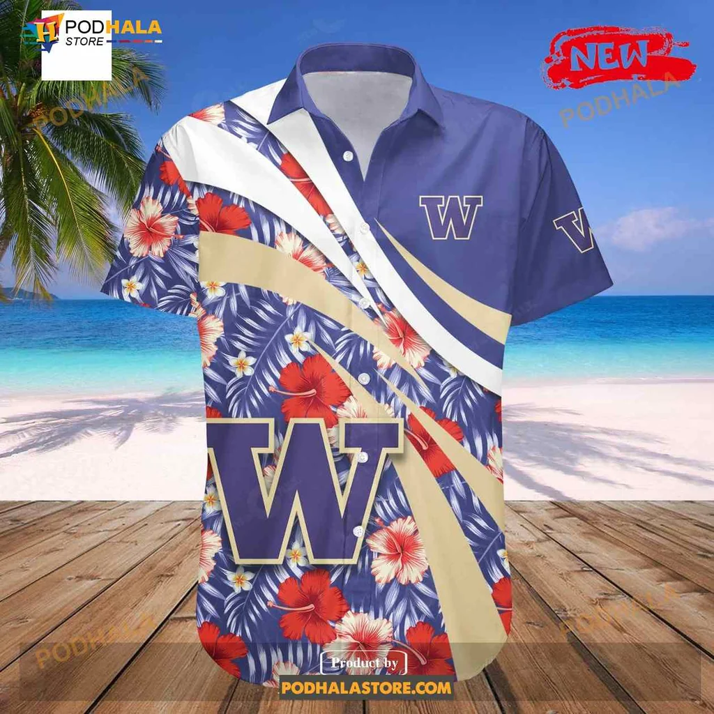 Washington Huskies Hawaiian Shirt With Vibrant Hibiscus Floral Design