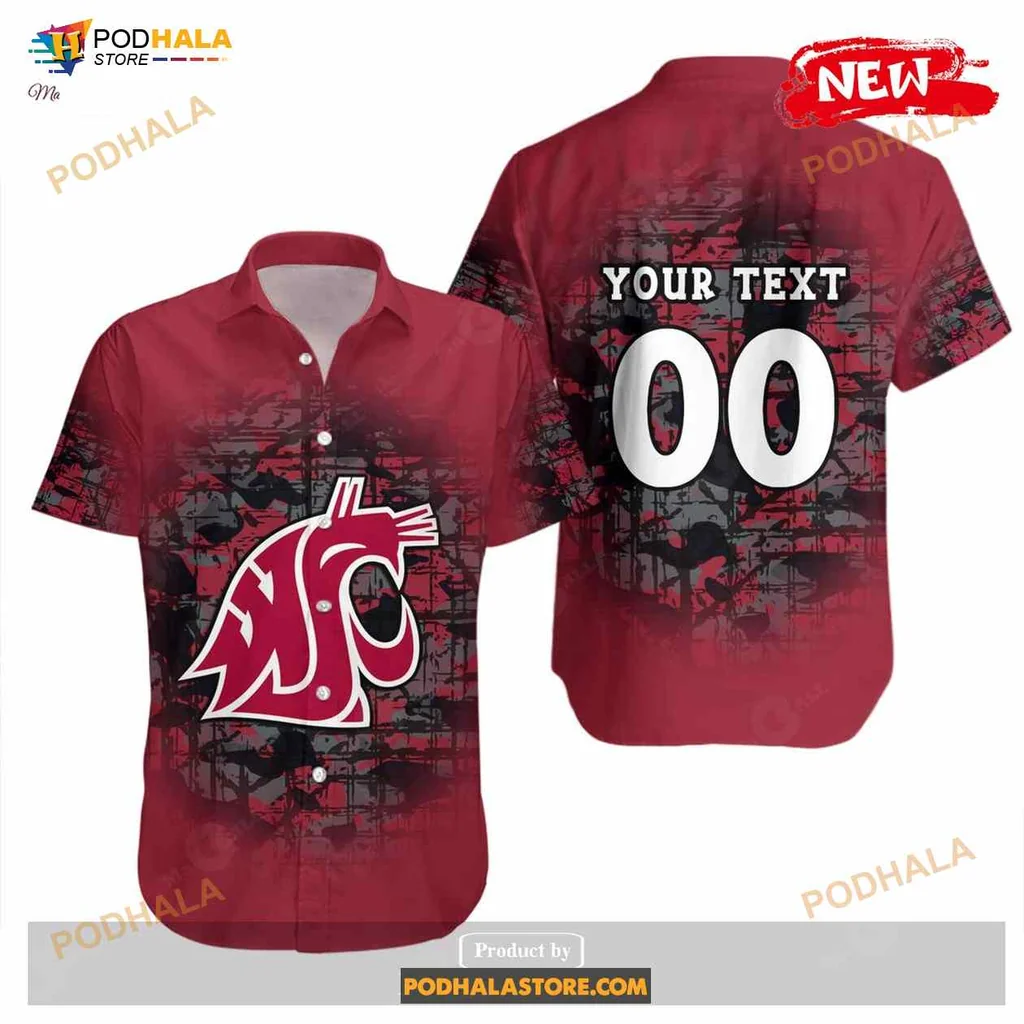 Washington State Cougars Camouflage Hawaiian Shirt With Customizable Text