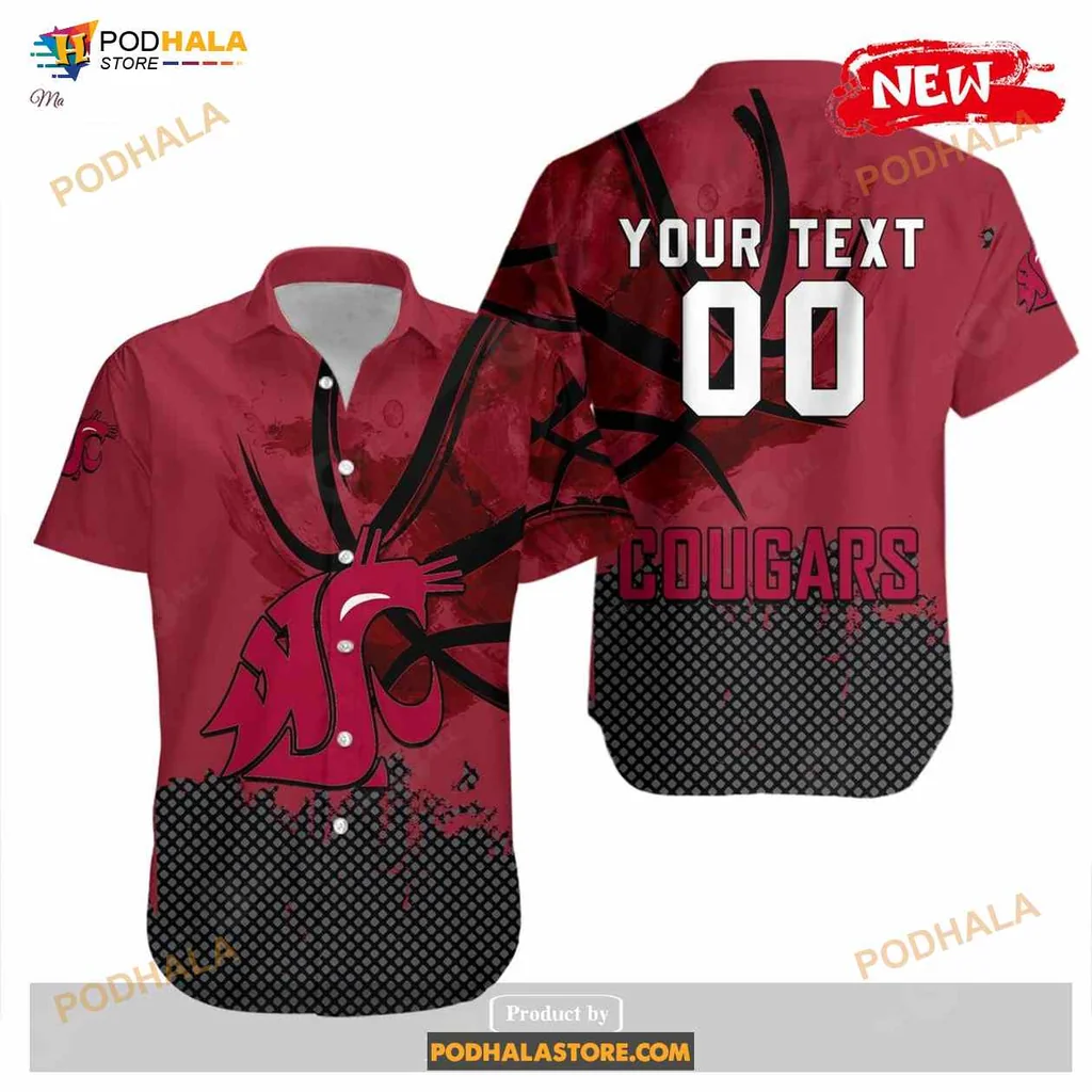 Washington State Cougars Hawaiian Shirt, Personalized Grunge Pattern Design