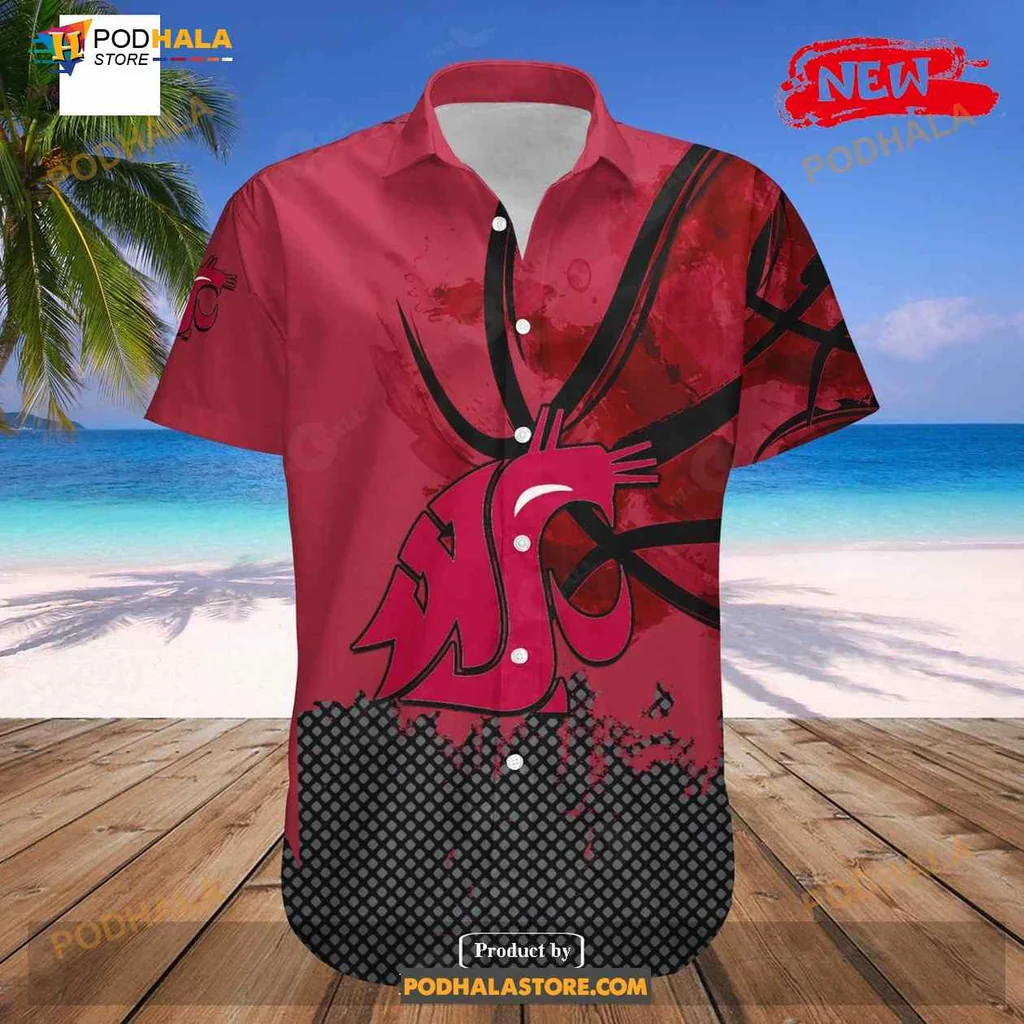 Washington State Cougars Aloha Shirt, Personalized Grunge Pattern Design Washington State Cougars Aloha Shirt, Personalized Grunge Pattern Design