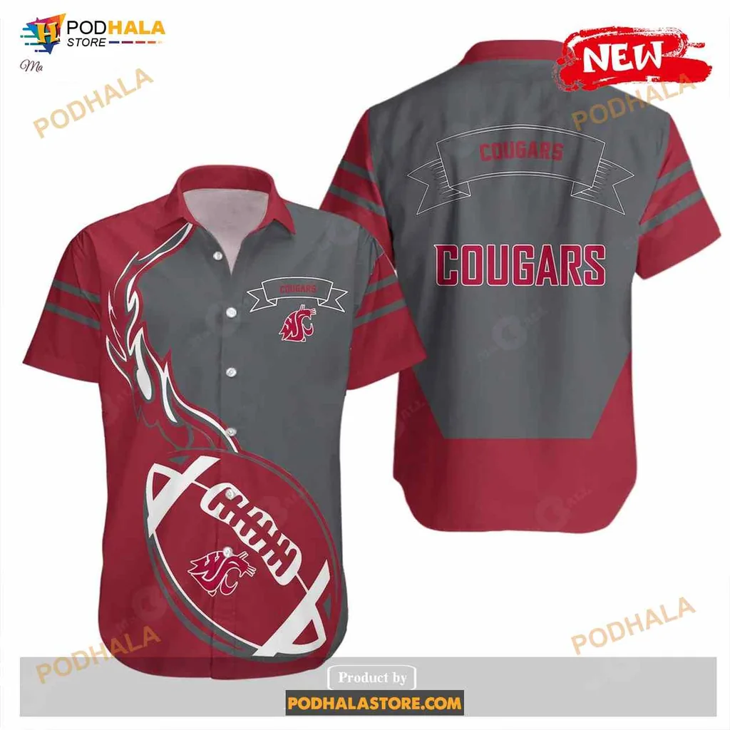 Washington State Cougars Hawaiian Shirt With Flame Football Design