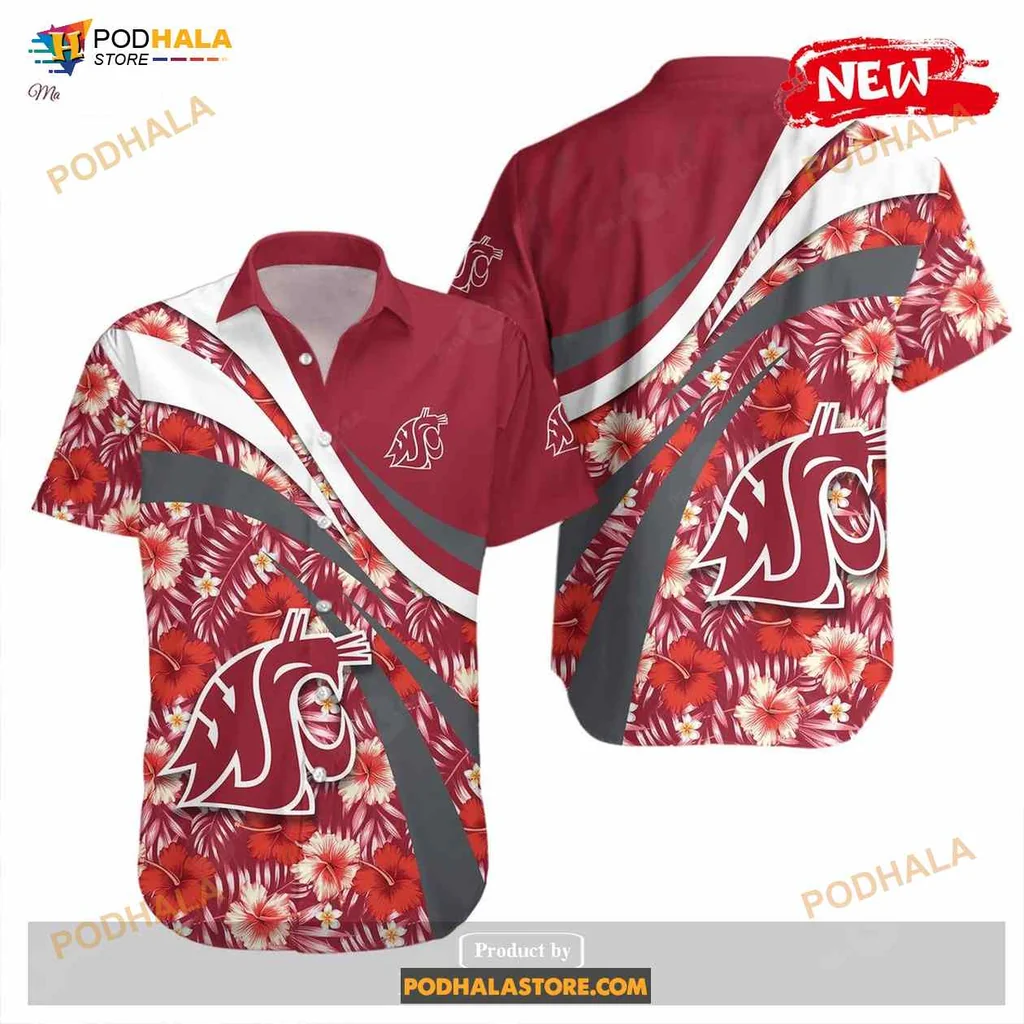 Washington State Cougars Hawaiian Shirt With Hibiscus Floral Design