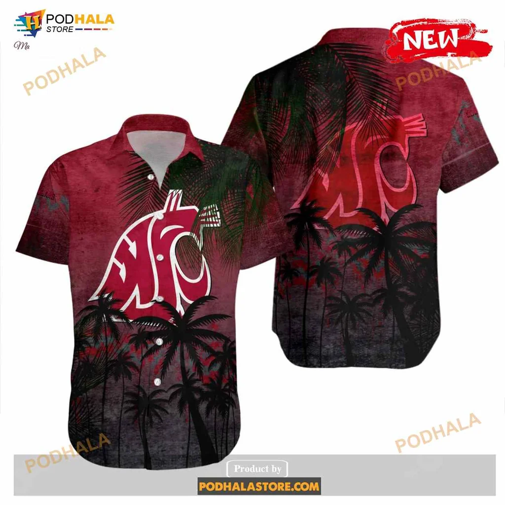 Washington State Cougars Hawaiian Shirt With Tropical Palm Tree Design