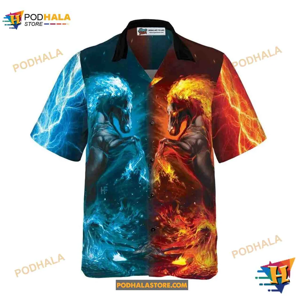 Water Fire Horse Aloha Shirt, Unique Hawaiian Shirt For Horse Lovers