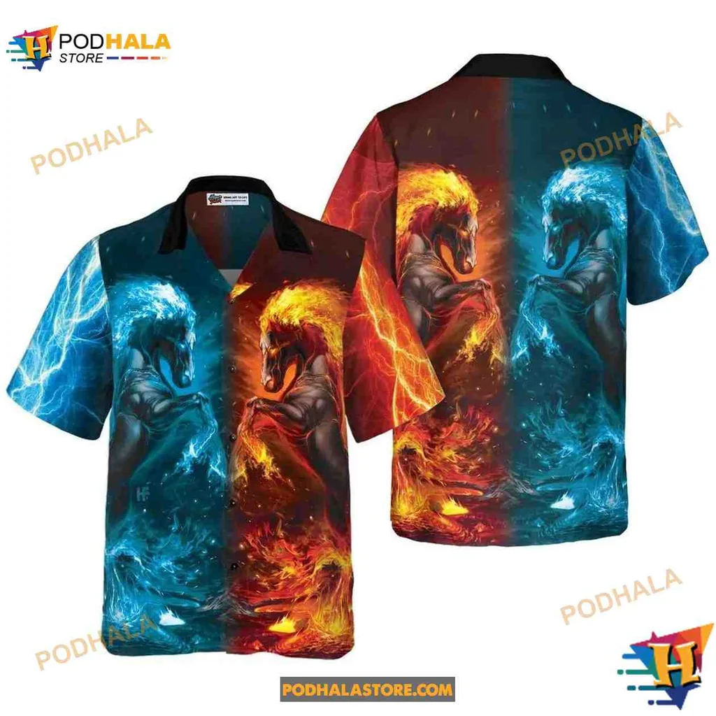 Water Fire Horse Tropical Shirt, Unique Hawaiian Shirt For Horse Lovers Water Fire Horse Tropical Shirt, Unique Hawaiian Shirt For Horse Lovers