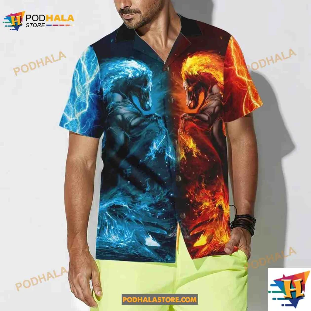 Water Fire Horse Tropical Shirt, Unique Hawaiian Shirt For Horse Lovers Water Fire Horse Tropical Shirt, Unique Hawaiian Shirt For Horse Lovers