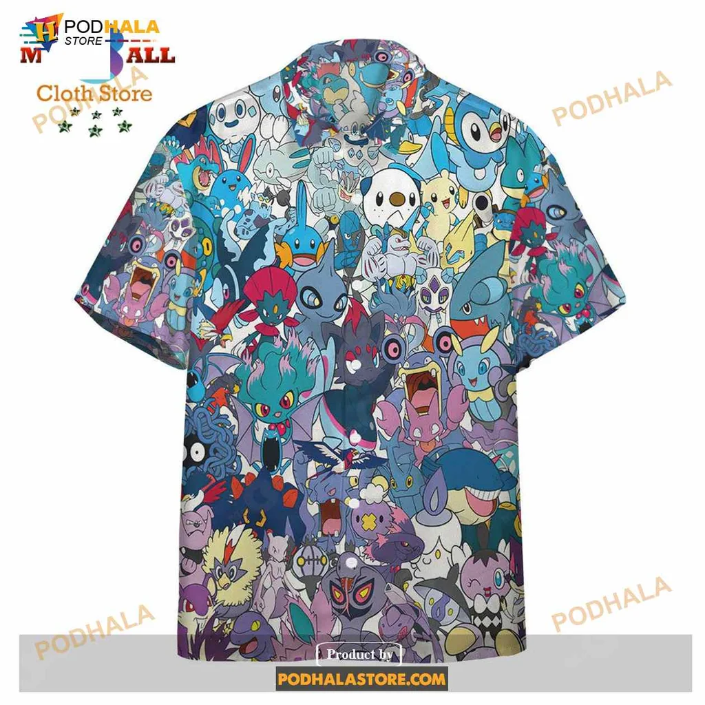 Water Type Pokemon Hawaiian Shirt Featuring Squirtle And Gyarados