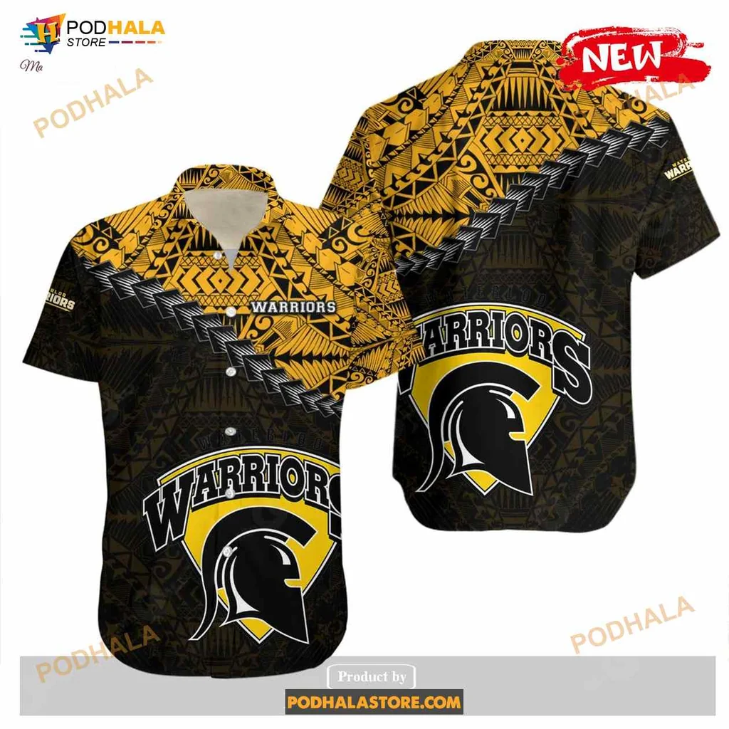 Waterloo Warriors Hawaiian Shirt With Grunge Polynesian Tattoo Design