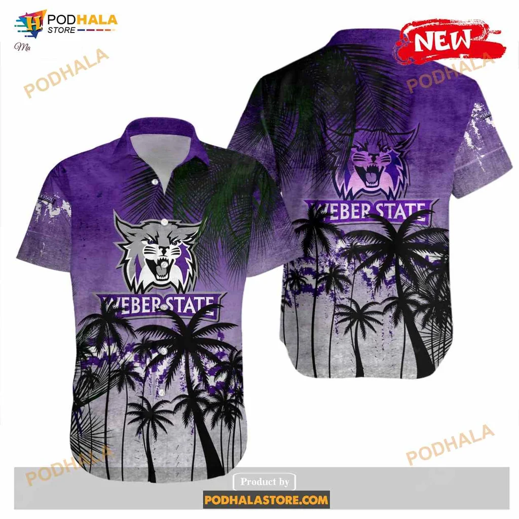 Weber State Wildcat Hawaiian Shirt With Tropical Grunge Design