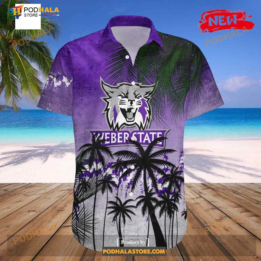 Weber State Wildcat Aloha Shirt With Tropical Grunge Design Weber State Wildcat Aloha Shirt With Tropical Grunge Design