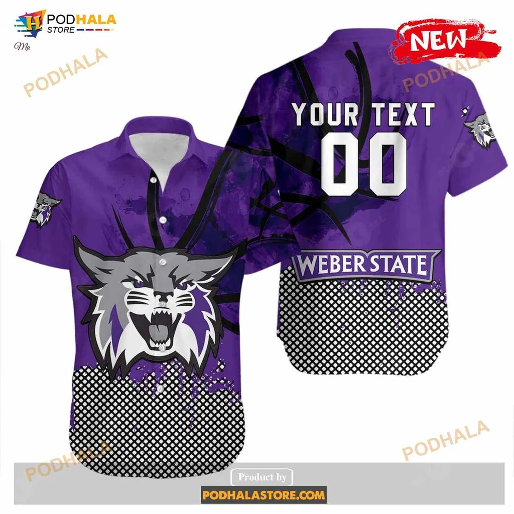 Weber State Wildcats Hawaiian Shirt With Fierce Wildcat Graphic
