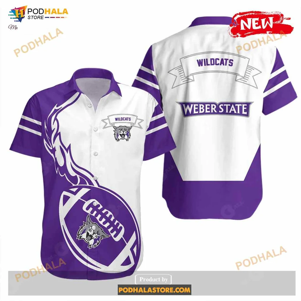 Weber State Wildcats Hawaiian Shirt With Fierce Wildcat Graphic