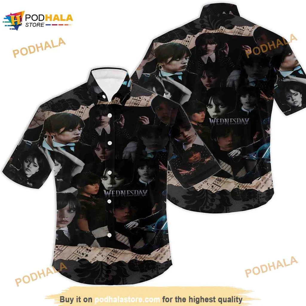 Wednesday Addams Hawaiian Shirt, Quirky Gothic Button Up For Fans