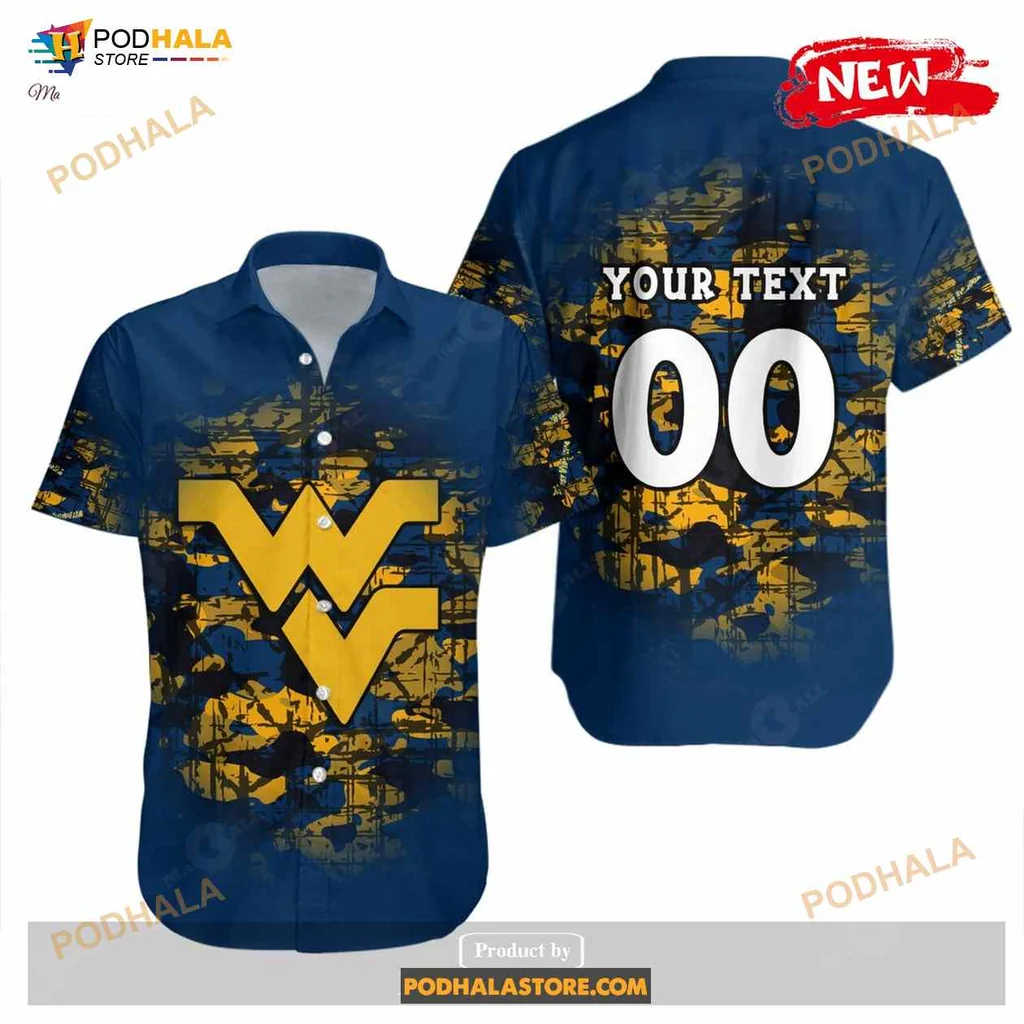 West Virginia Mountaineers Camouflage Hawaiian Shirt With Customizable Text