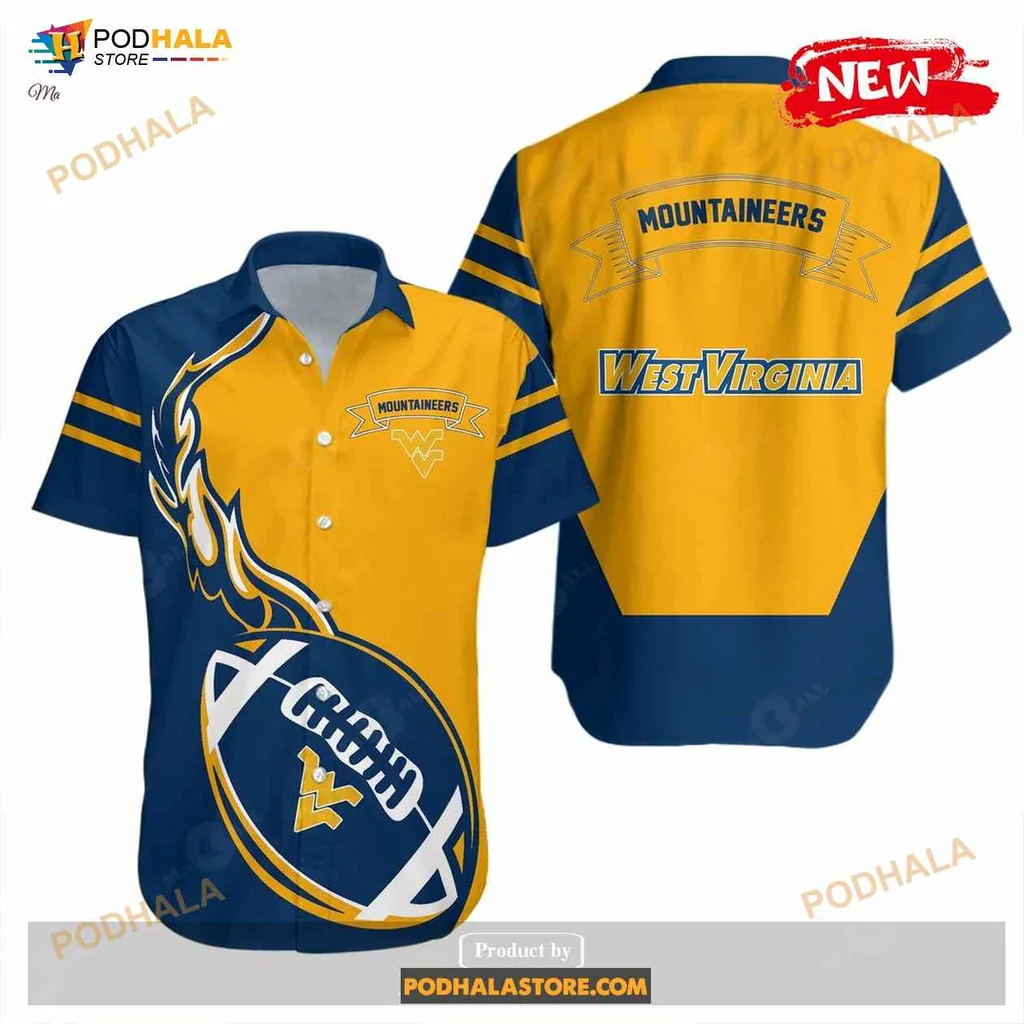 West Virginia Mountaineers Aloha Shirt With Flame Football Design West Virginia Mountaineers Aloha Shirt With Flame Football Design