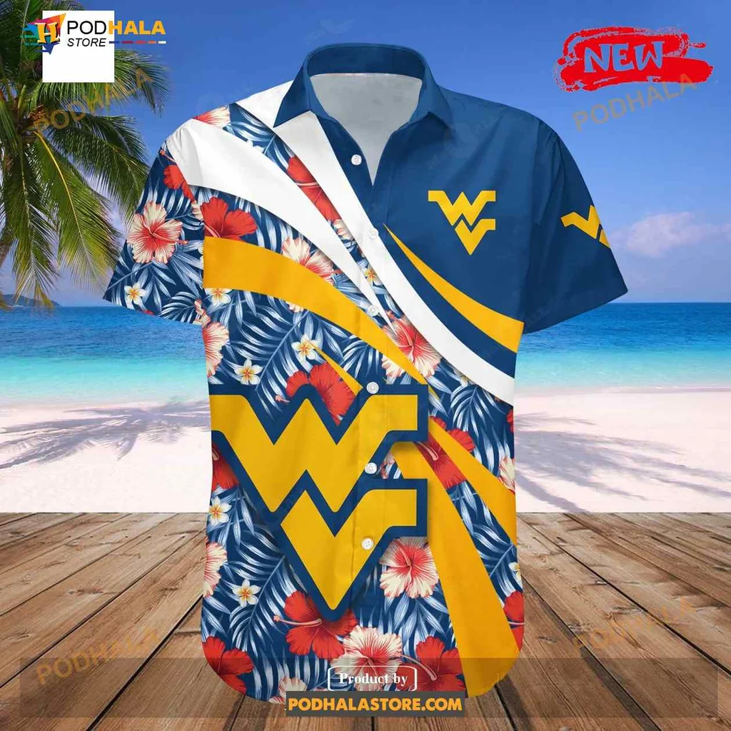 West Virginia Mountaineers Hawaiian Shirt With Hibiscus Flowers