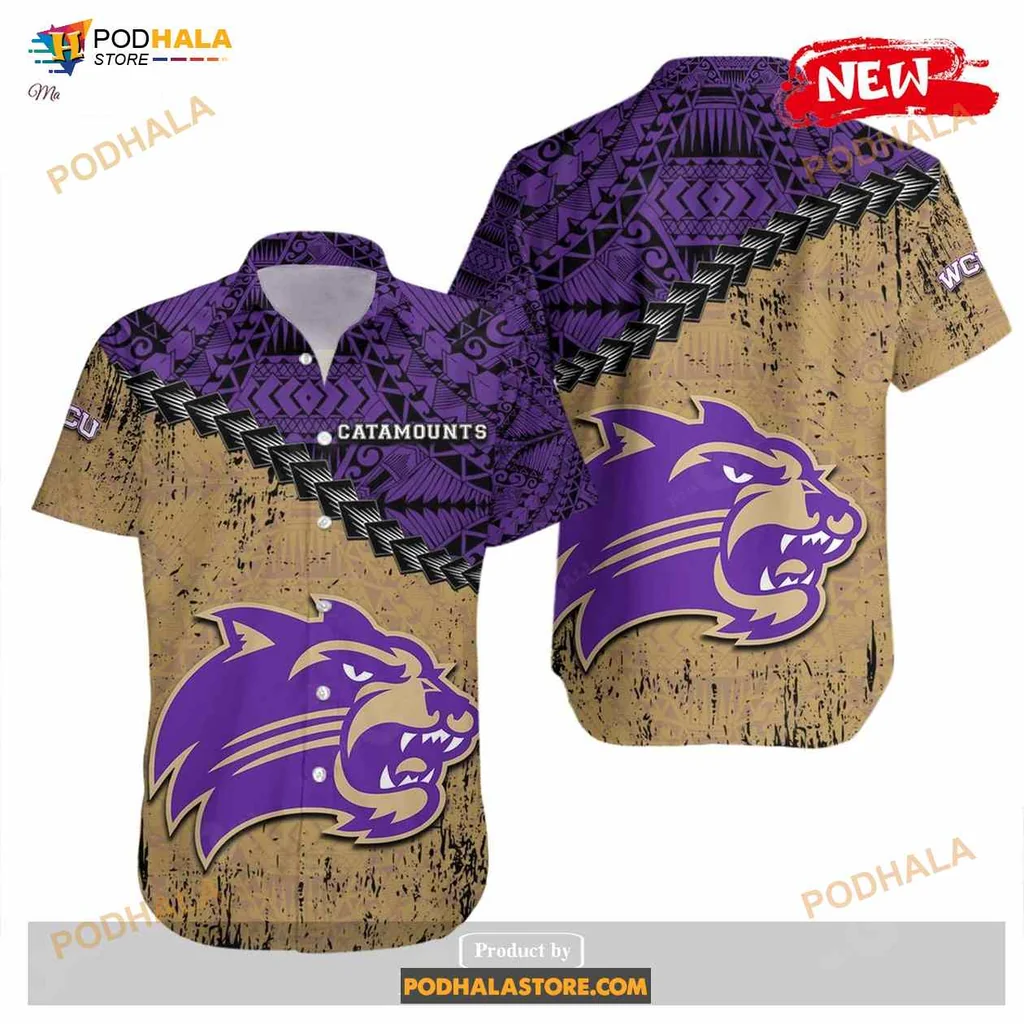 Western Carolina Catamounts Hawaiian Shirt With Grunge Polynesian Tattoo Design