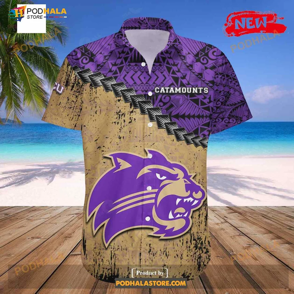 Western Carolina Catamounts Aloha Shirt With Grunge Polynesian Tattoo Design Western Carolina Catamounts Aloha Shirt With Grunge Polynesian Tattoo Design