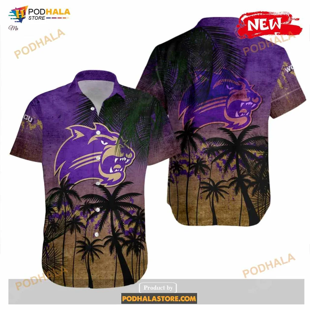 Western Carolina Catamounts Aloha Shirt With Tropical Palm Trees Western Carolina Catamounts Aloha Shirt With Tropical Palm Trees