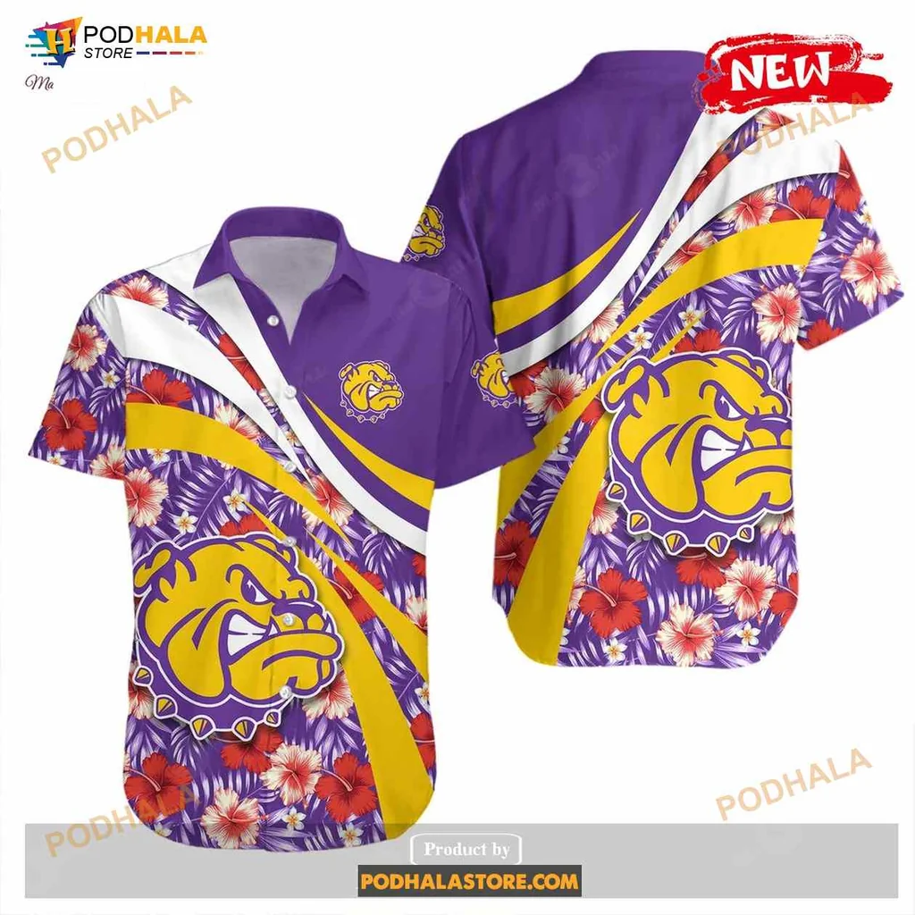 Western Illinois Bulldog Hawaiian Shirt With Hibiscus Floral Design