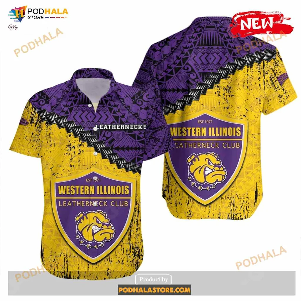 Western Illinois Leathernecks Hawaiian Shirt With Bulldog Emblem
