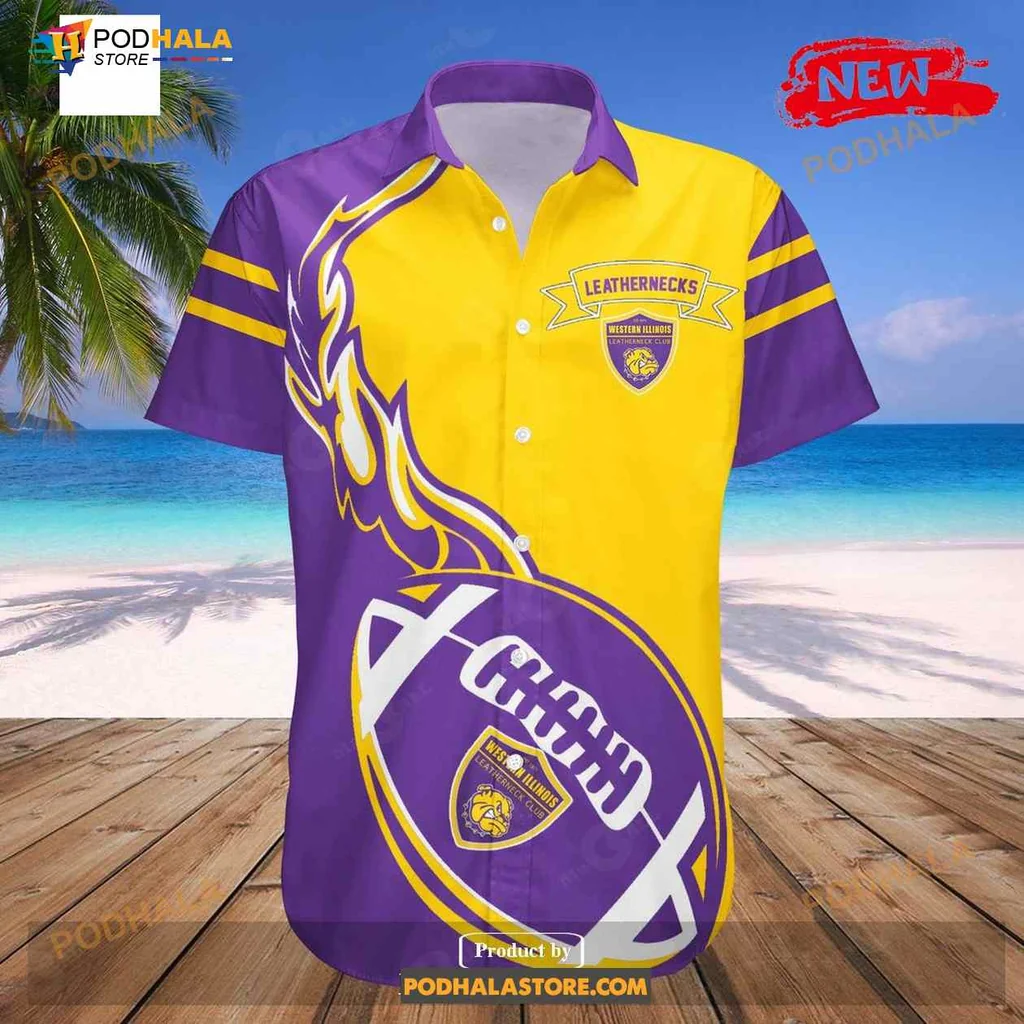 Western Illinois Leathernecks Aloha Shirt With Flame Graphic Western Illinois Leathernecks Aloha Shirt With Flame Graphic