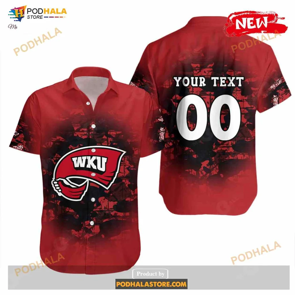 Western Kentucky Hilltoppers Hawaiian Shirt, Camouflage Vintage Design