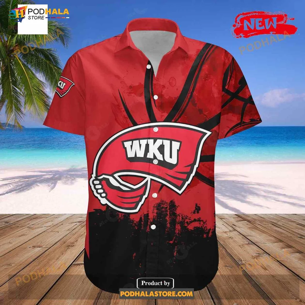 Western Kentucky Hilltoppers Aloha Shirt With Grunge Basketball Design Western Kentucky Hilltoppers Aloha Shirt With Grunge Basketball Design